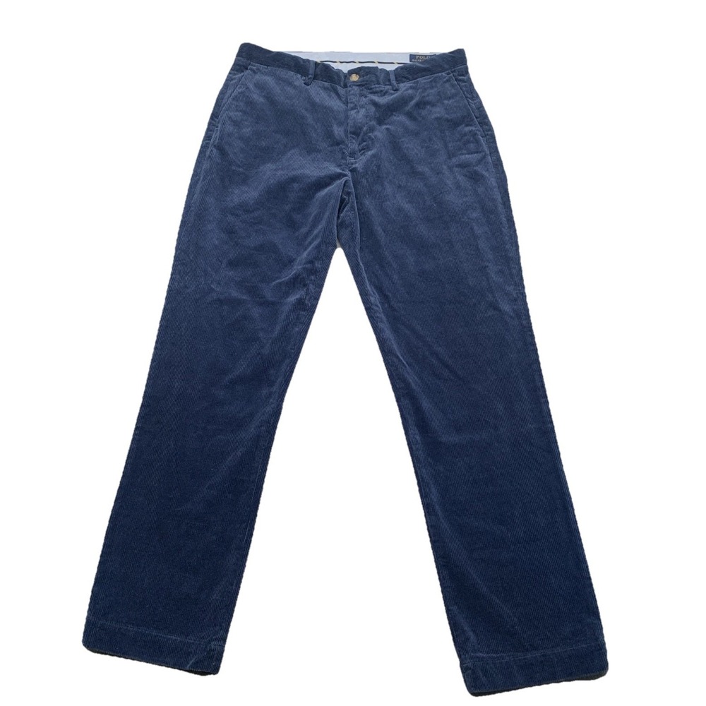 Polo Ralph Lauren Mens Navy Blue Corduroy Pants Flat Front Stretch Cotton 34x32